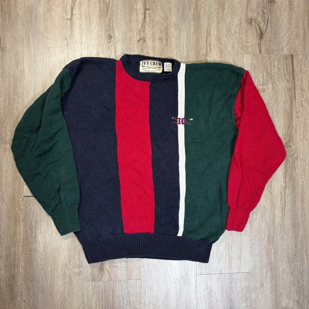 VTG Ivy Crew Classics Knit Sweater Mens XL Cotton Ramie Color Block Vintage